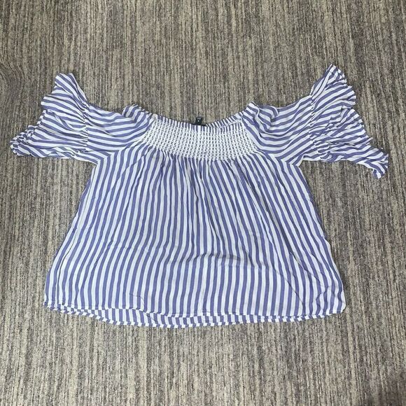 ANA A New Approach Womens Size Medium Smocked Front Blouse Blue‎ White Stripe - Picture 6 of 6